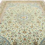 4.2×3 M Signed Pistachio Tone Persian Kashan Rug