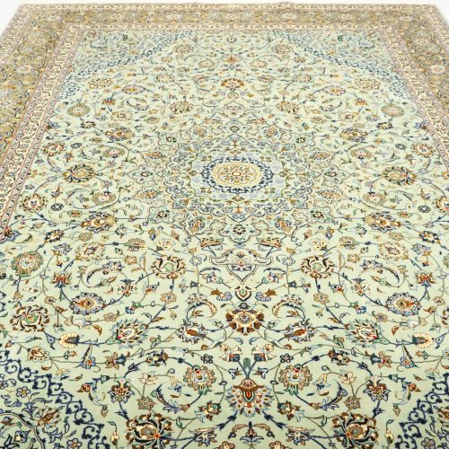4.2x3 M Signed Pistachio Tone Persian Kashan Rug
