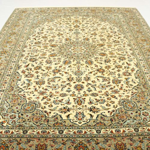3.4x2.5M Signed Pistachio Tone Persian Kashan Rug