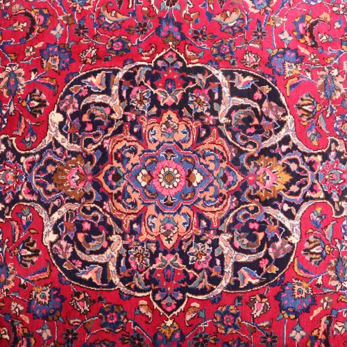 3.4x2.6 Antique & Signed Mashad Persian Rug