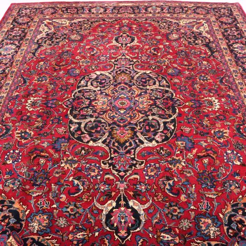 3.4x2.6 Antique & Signed Mashad Persian Rug