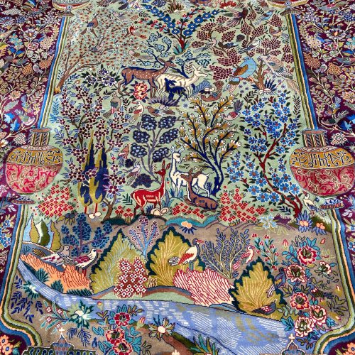Antique Museum Piece Garden Of Eden Kashmar Rug (90 Years)