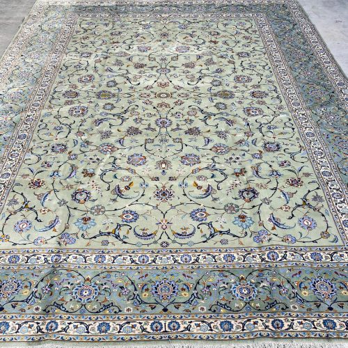 4.1x3.1M Signed Pistachio Tone Persian Kashan