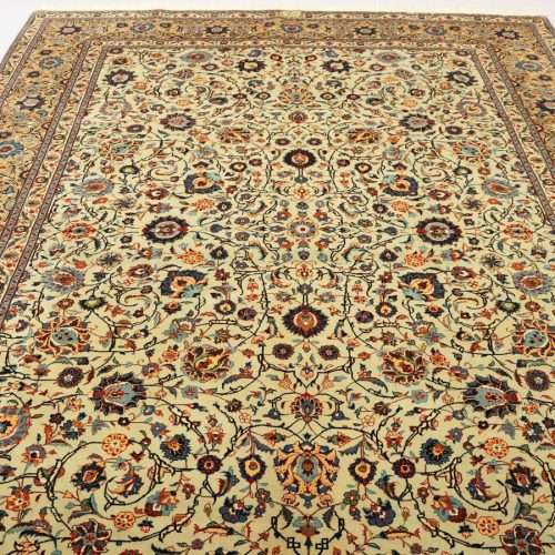 Masterpiece Signed Pistachio Tone Kashan Rug