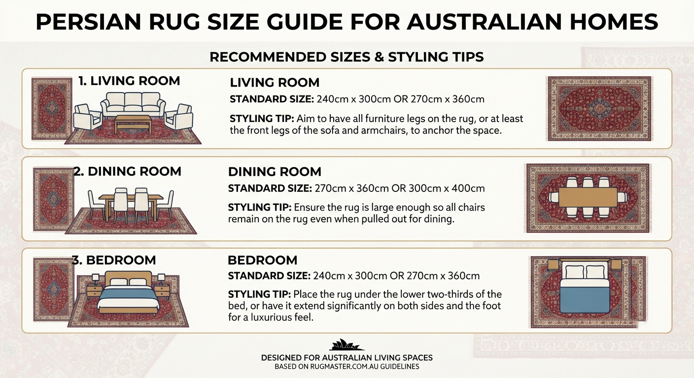 Persian rug size guide for Australian living room dining room and bedroom — RugMaster
