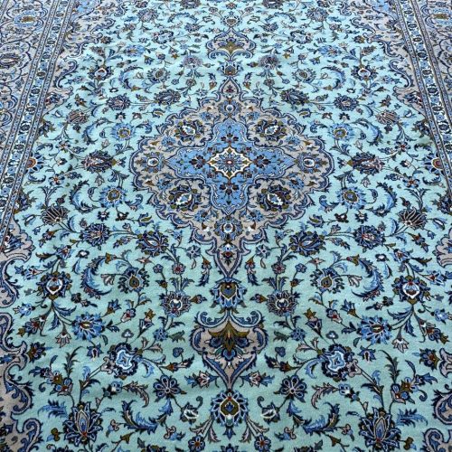 4x3M Signed Pistachio Tone Persian Kashan Rug